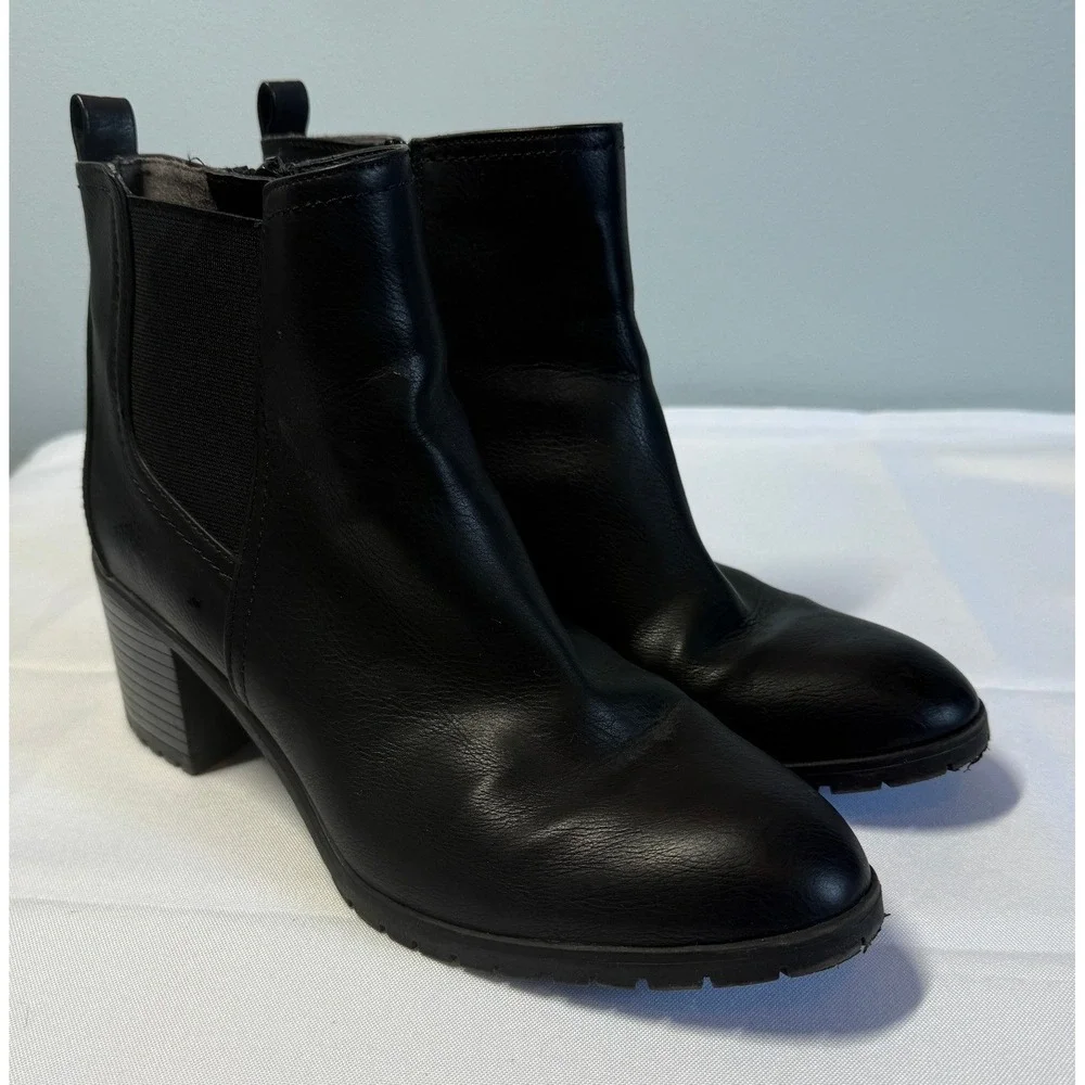 LifeStride Womens Black Faux Leather Chelsea Ankle Boots Block Heel Size 9.5 US